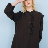 NO 1 long linen dress ebony brown - MOO Linen Shop