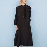 NO 1 long linen dress ebony brown - MOO Linen Shop