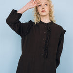 NO 1 long linen dress ebony brown - MOO Linen Shop