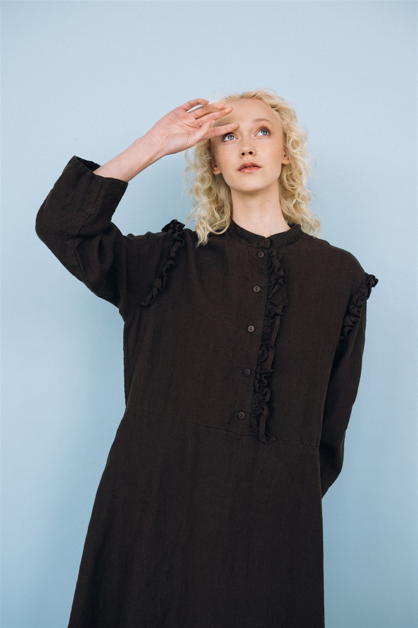 NO 1 long linen dress ebony brown - MOO Linen Shop