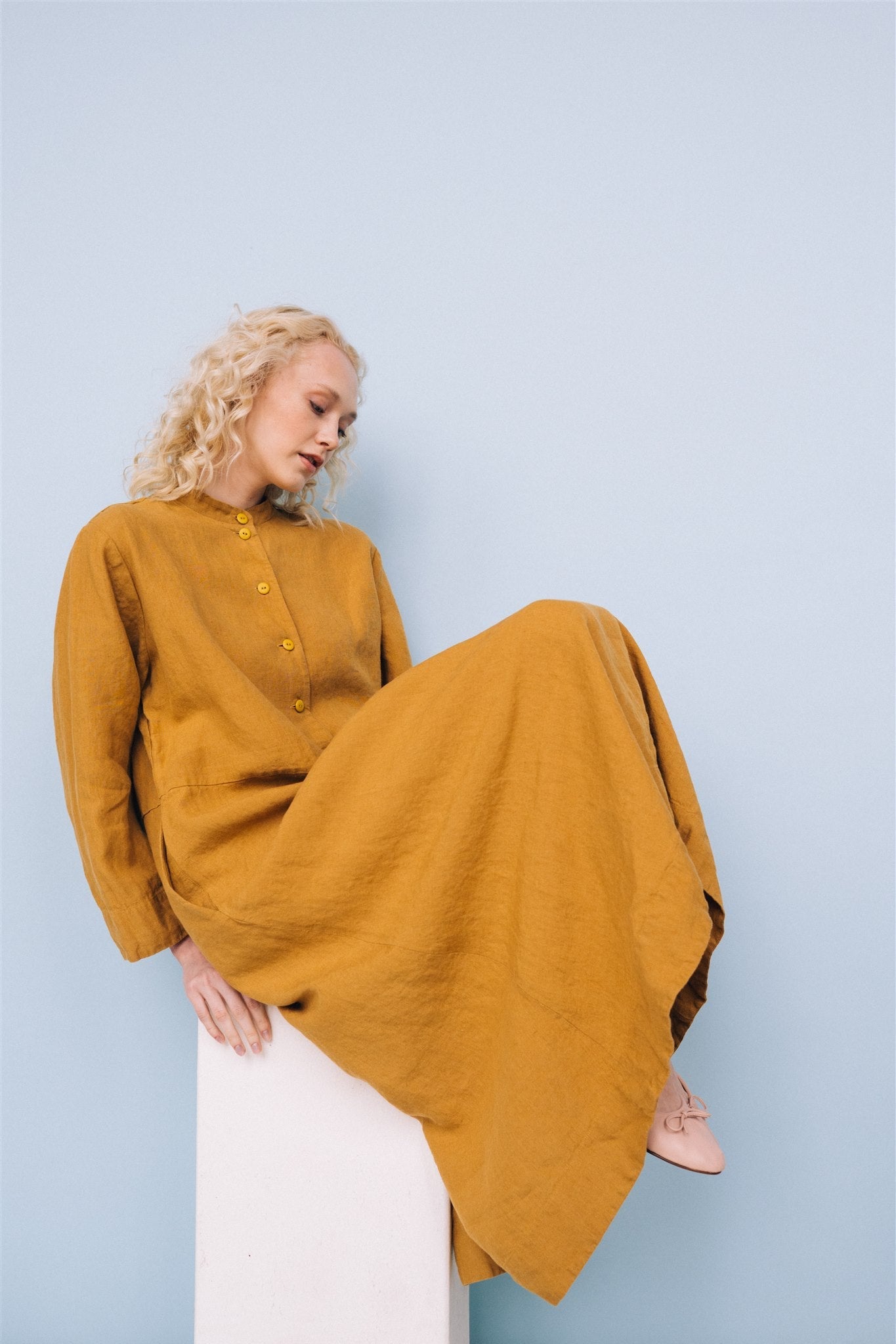 No. 2 long linen dress ebony brown - MOO Linen Shop