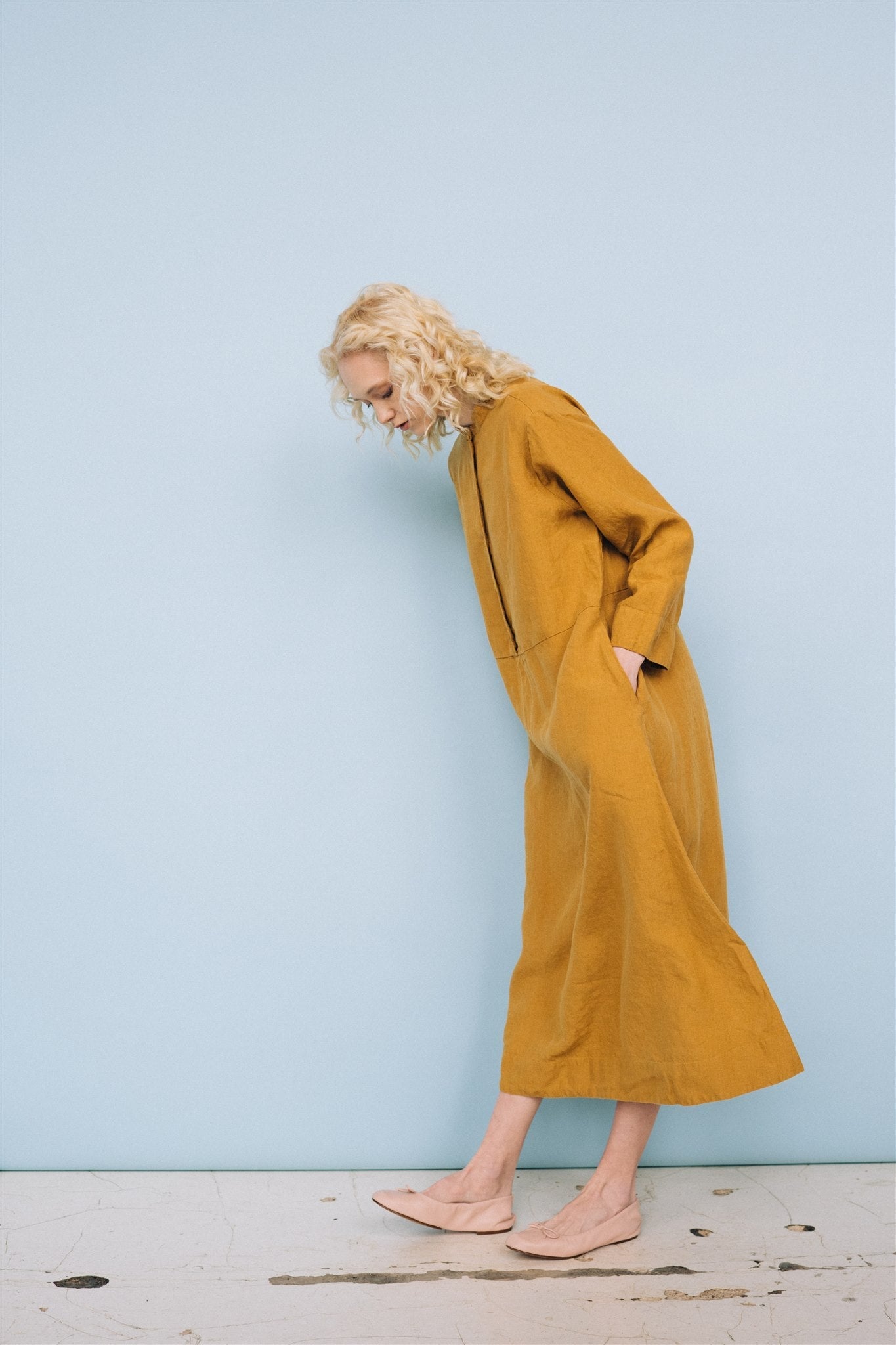 No. 2 long linen dress ebony brown - MOO Linen Shop