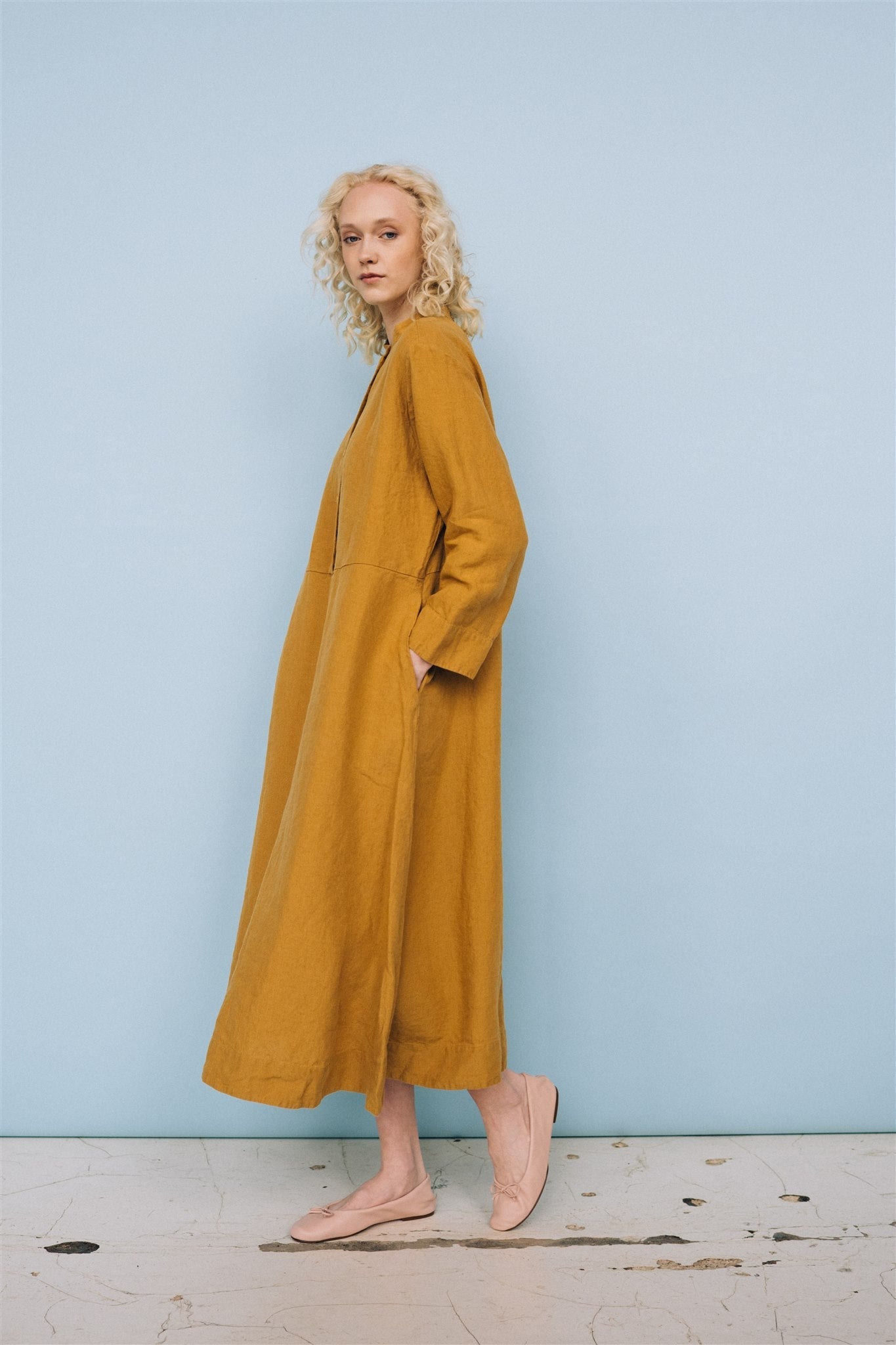 No. 2 long linen dress ebony brown - MOO Linen Shop