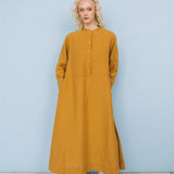 No. 2 long linen dress ebony brown - MOO Linen Shop