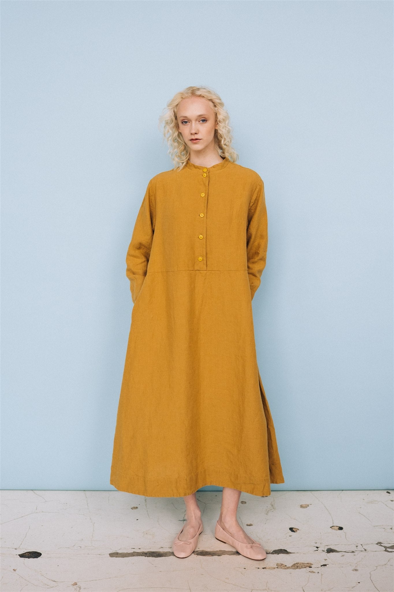 No. 2 long linen dress ebony brown - MOO Linen Shop