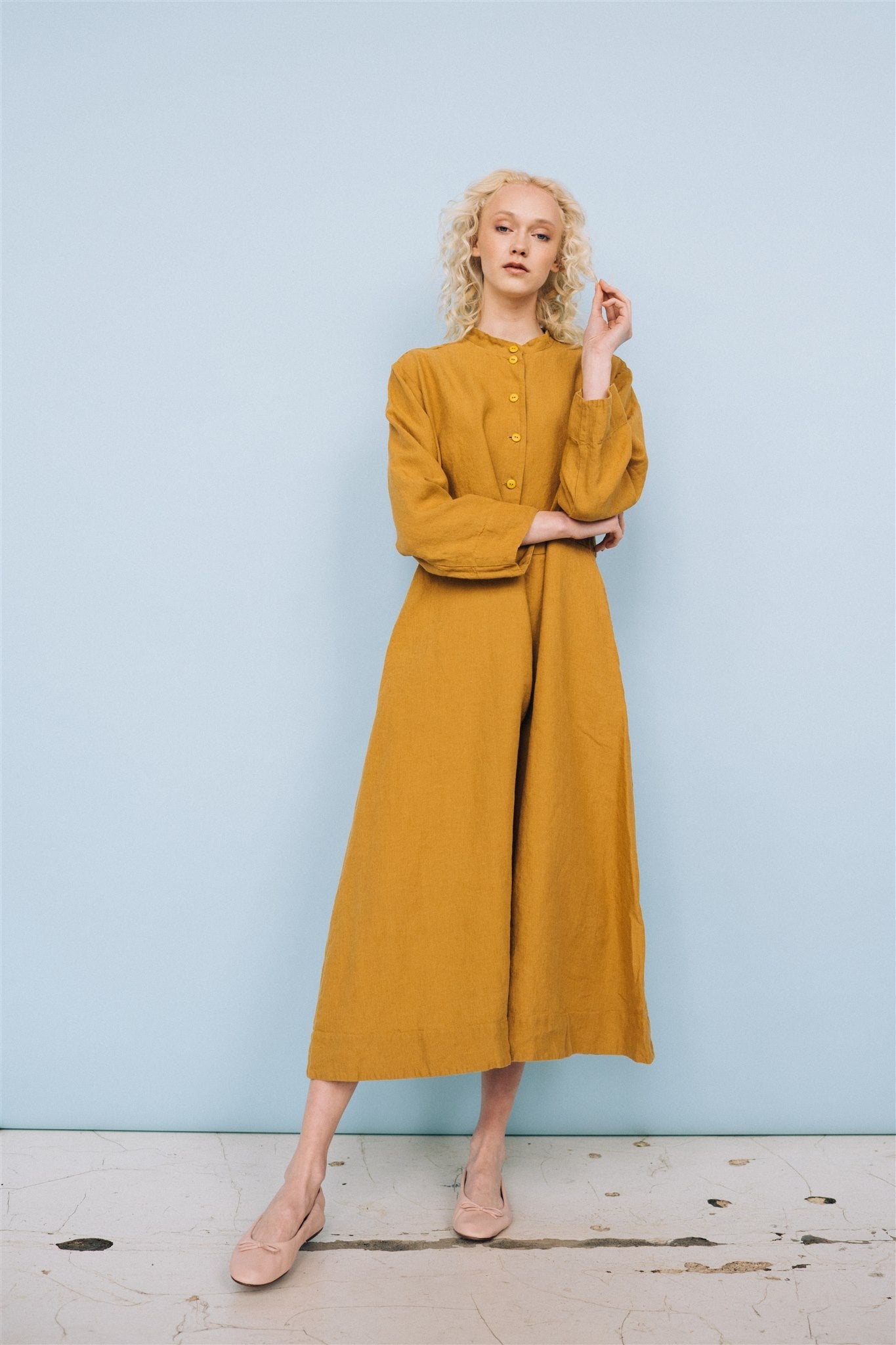 No. 2 long linen dress ebony brown - MOO Linen Shop
