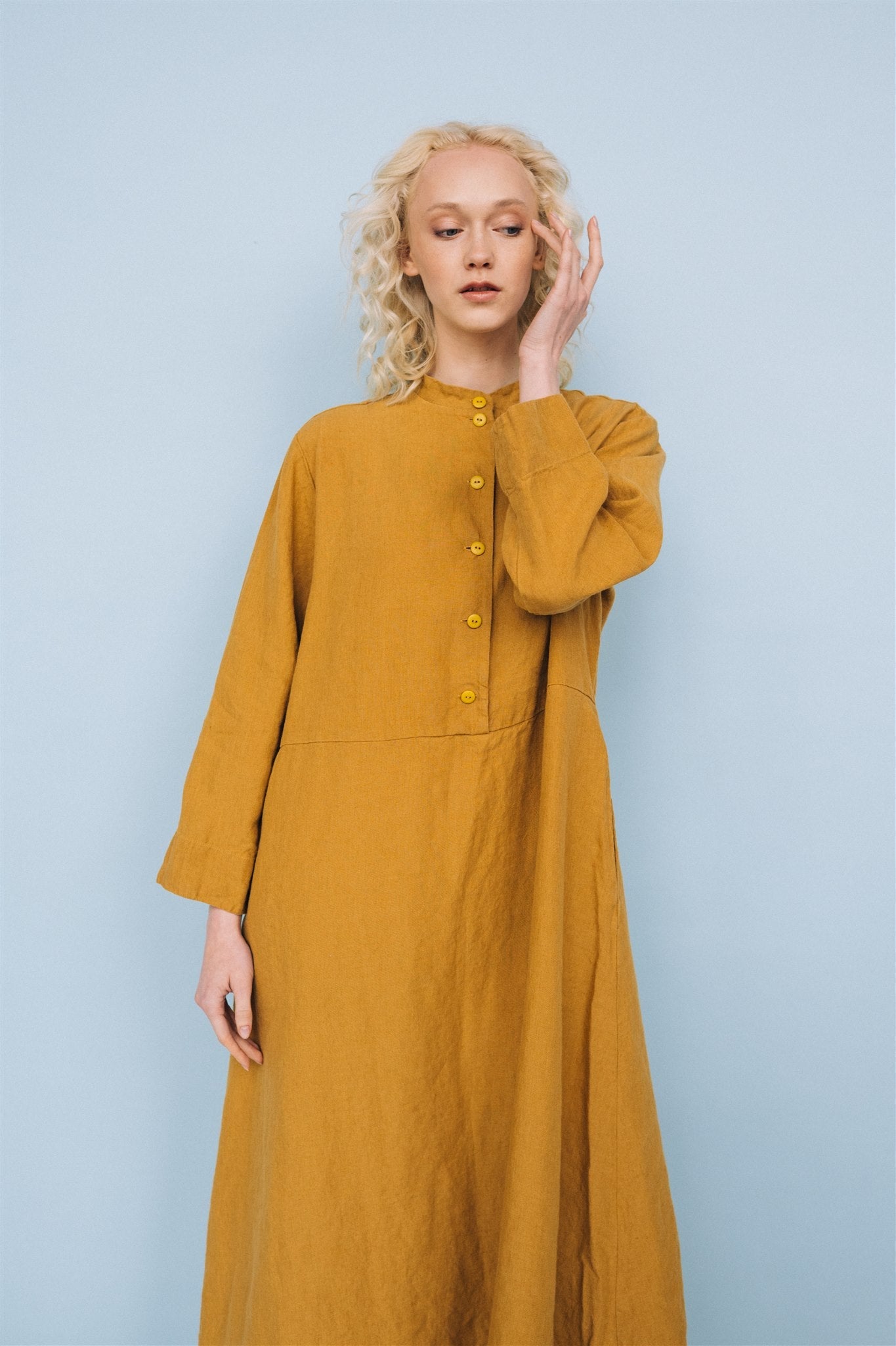 No. 2 long linen dress ebony brown - MOO Linen Shop
