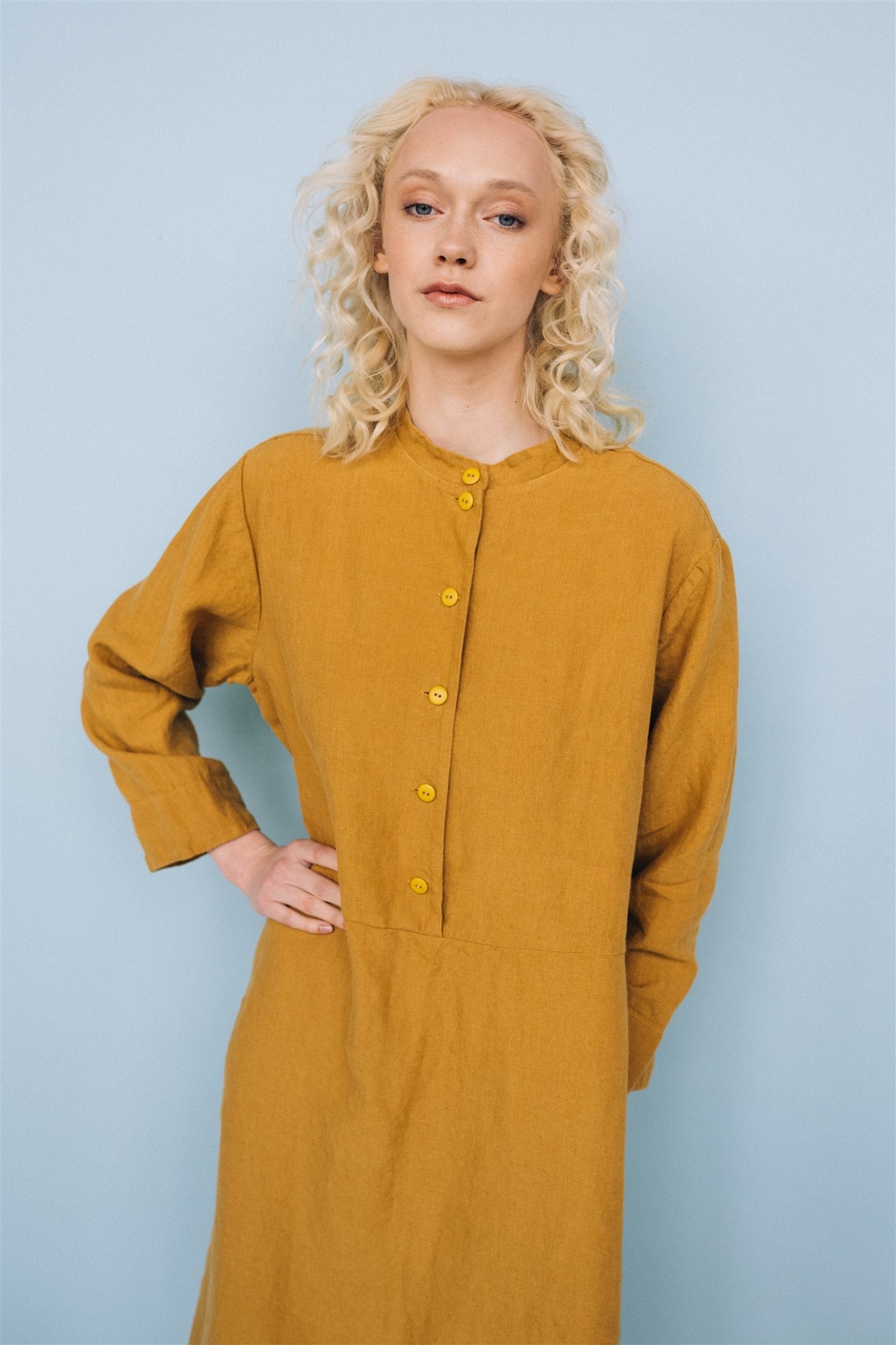 No. 2 long linen dress ebony brown - MOO Linen Shop