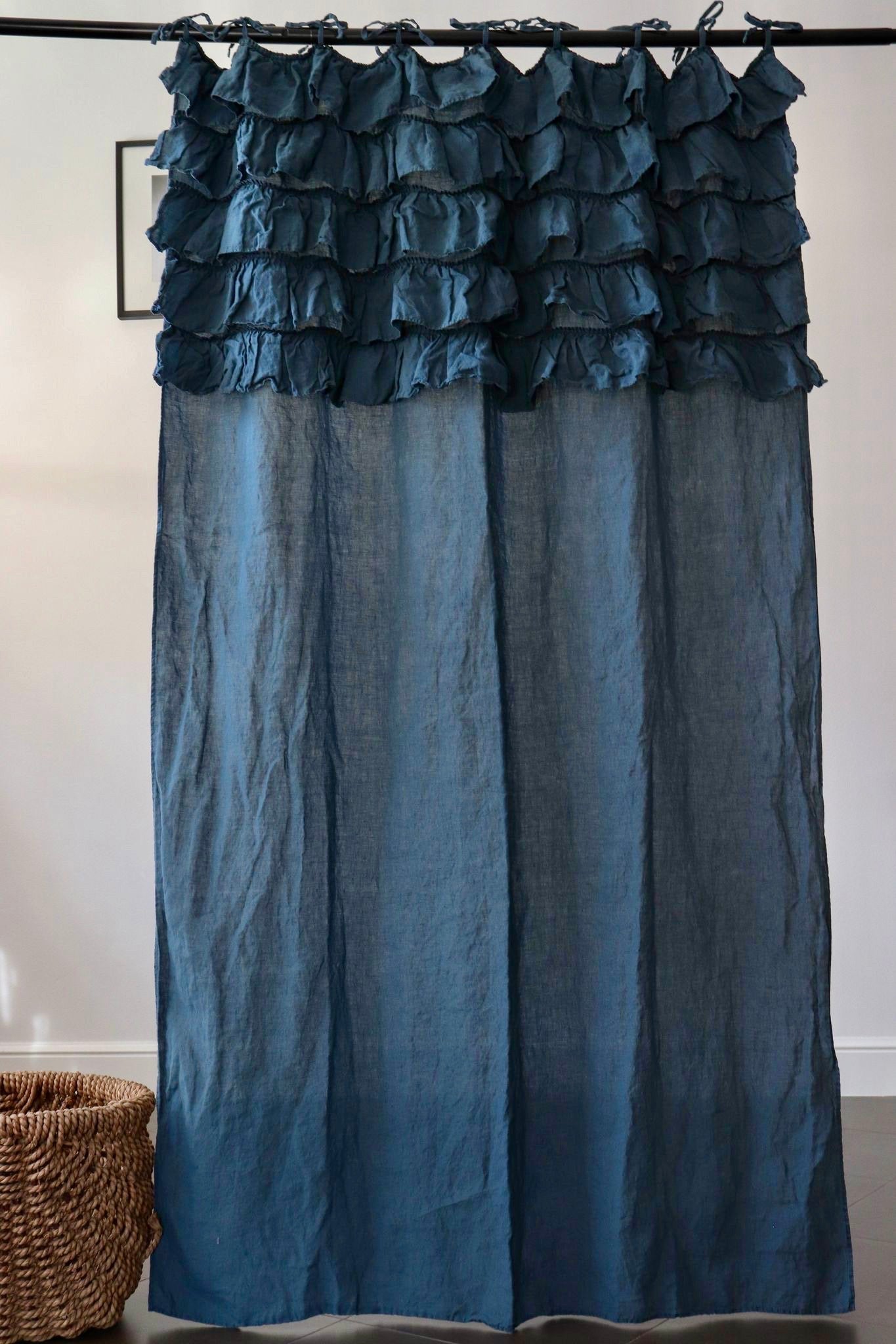 OCEAN GREEN curtain panel ocean green - MOO Linen Shop