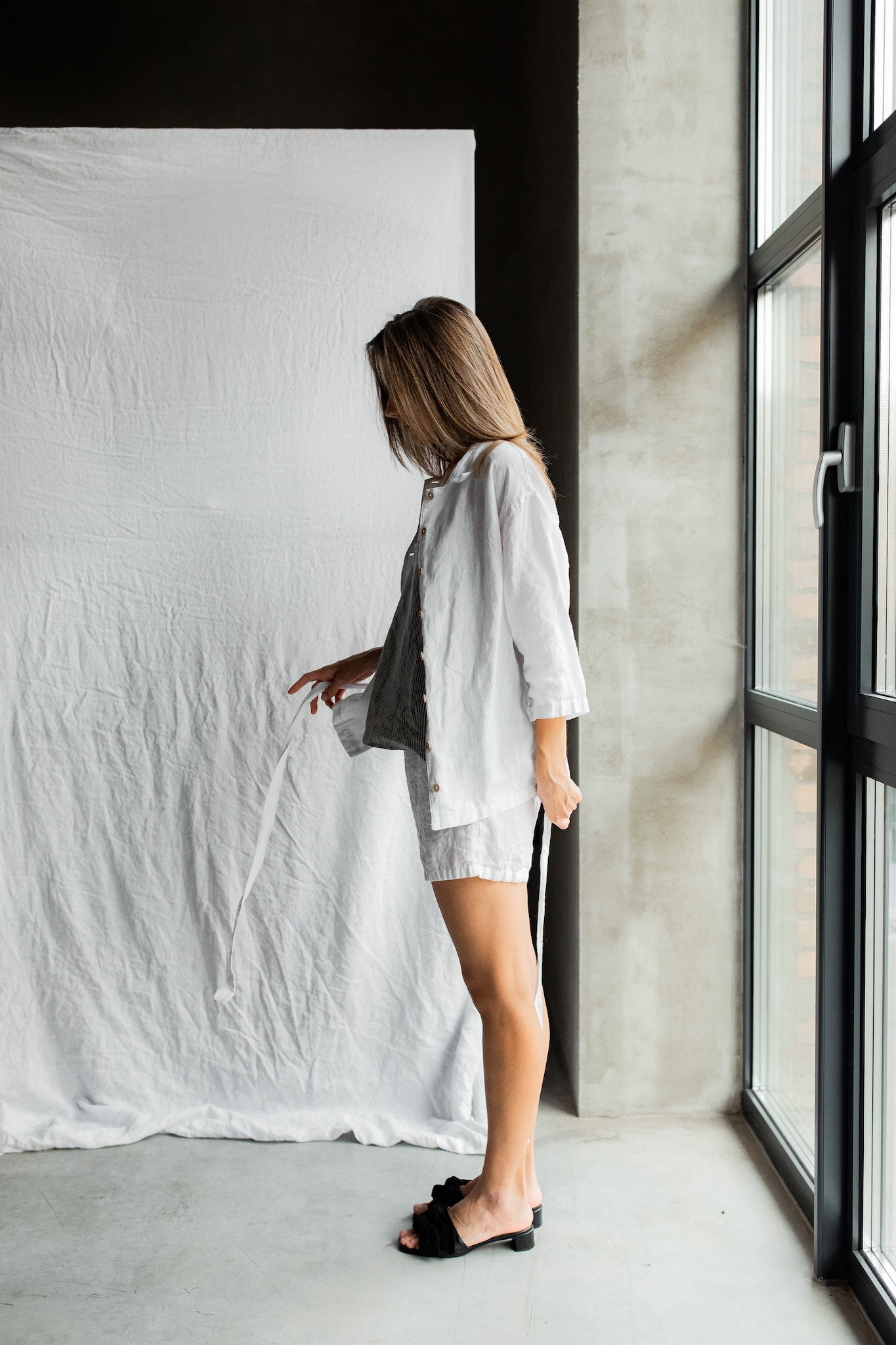 ONE shirt and shorts set cream - MOO Linen Shop