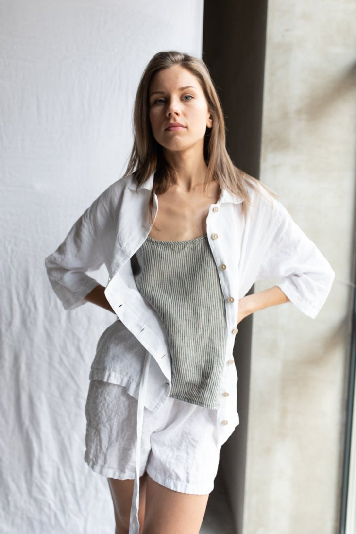 ONE shirt and shorts set cream - MOO Linen Shop