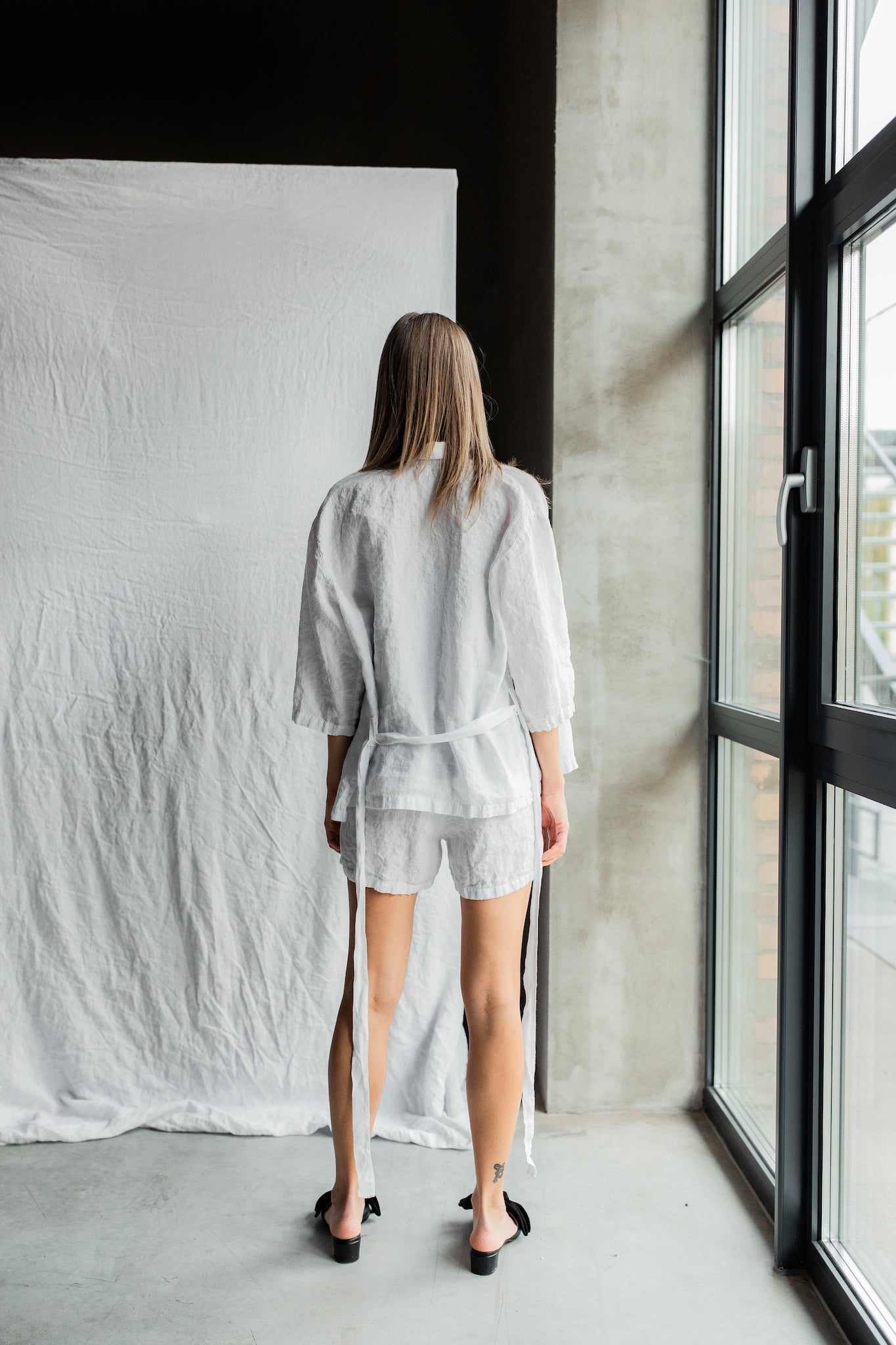 ONE shirt and shorts set cream - MOO Linen Shop