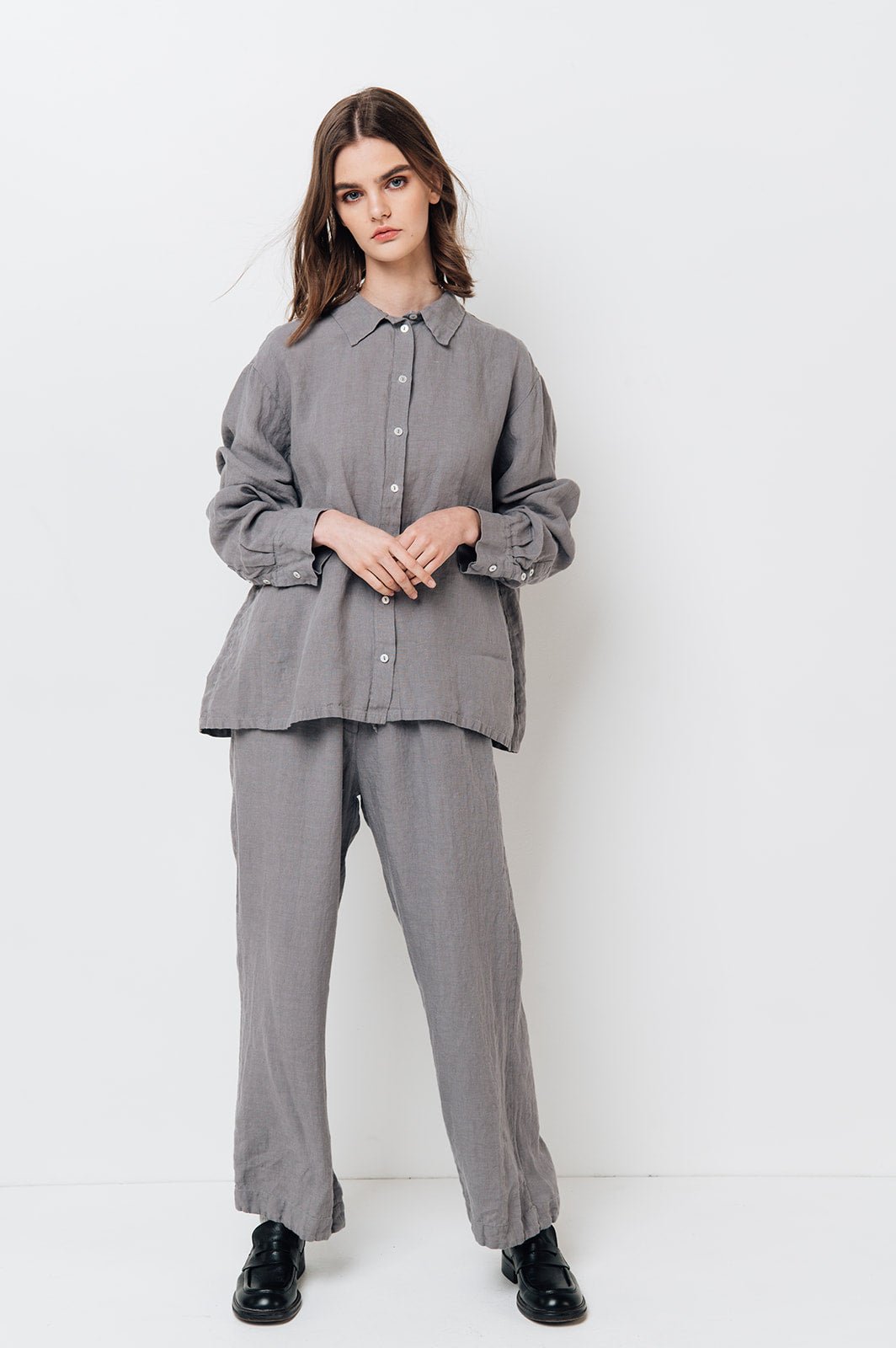 PAGE oversize shirt grey taupe - MOO Linen Shop