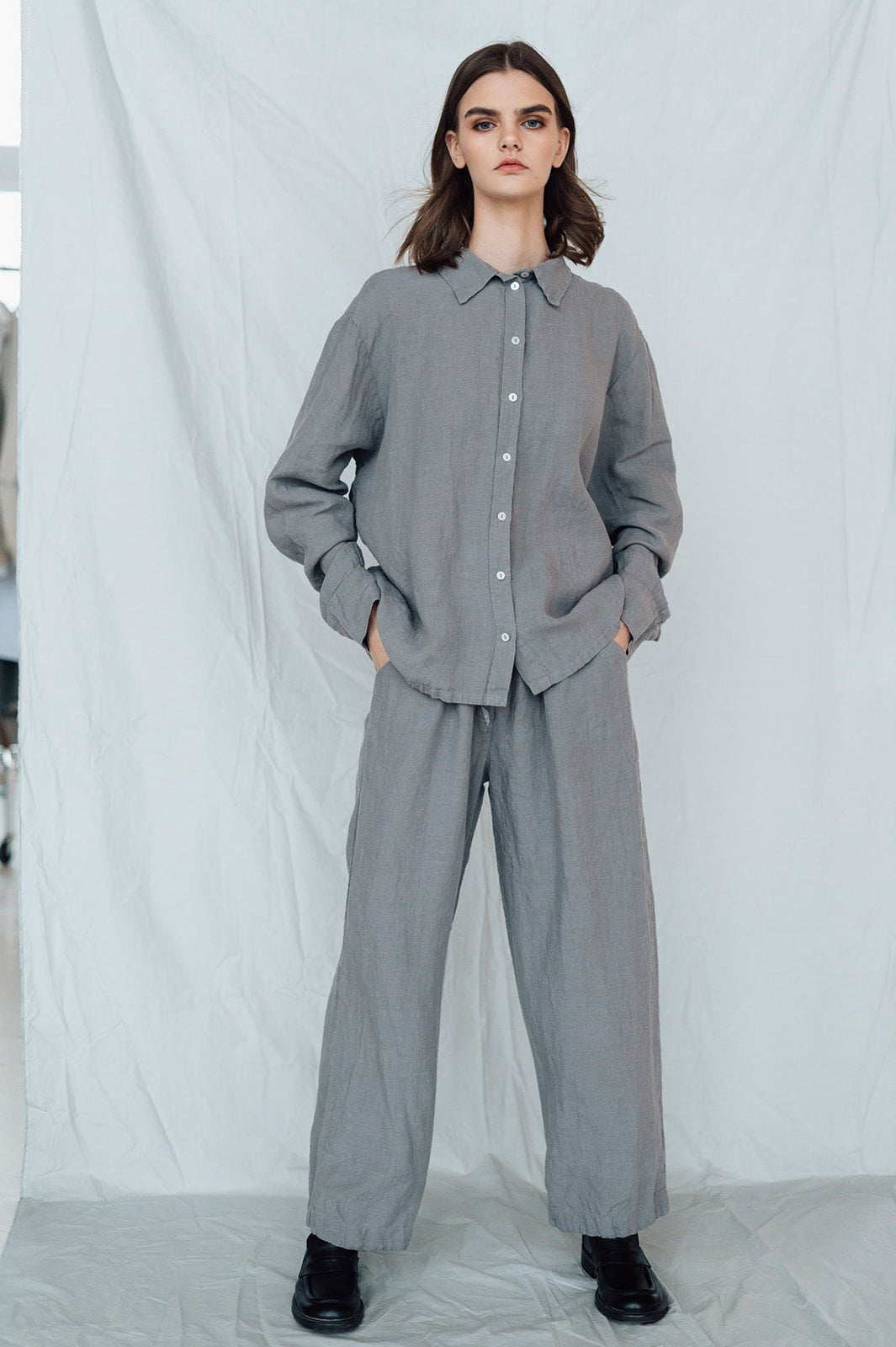 PAGE oversize shirt grey taupe - MOO Linen Shop