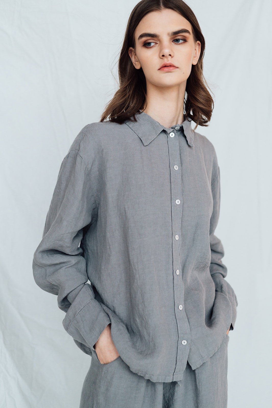 PAGE oversize shirt grey taupe - MOO Linen Shop