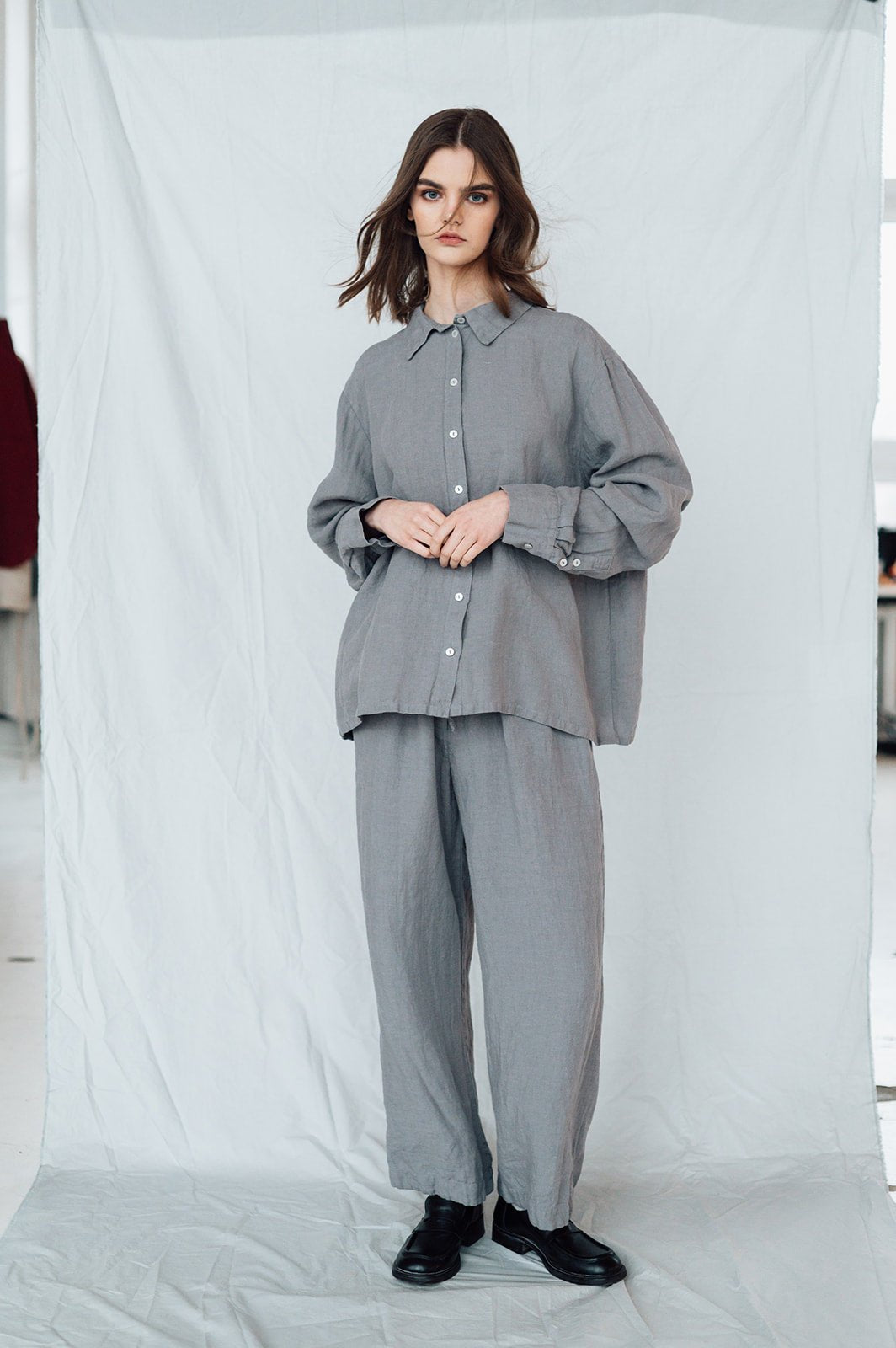 PAGE oversize shirt grey taupe - MOO Linen Shop