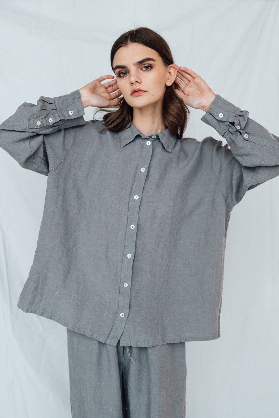 PAGE oversize shirt grey taupe - MOO Linen Shop