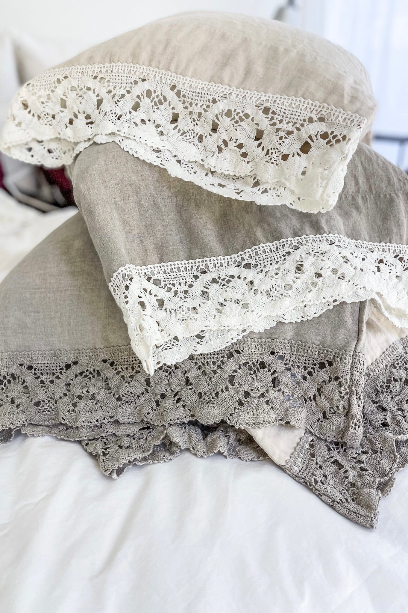 Pillowcase LACE SET cream with natural lace - MOO Linen Shop