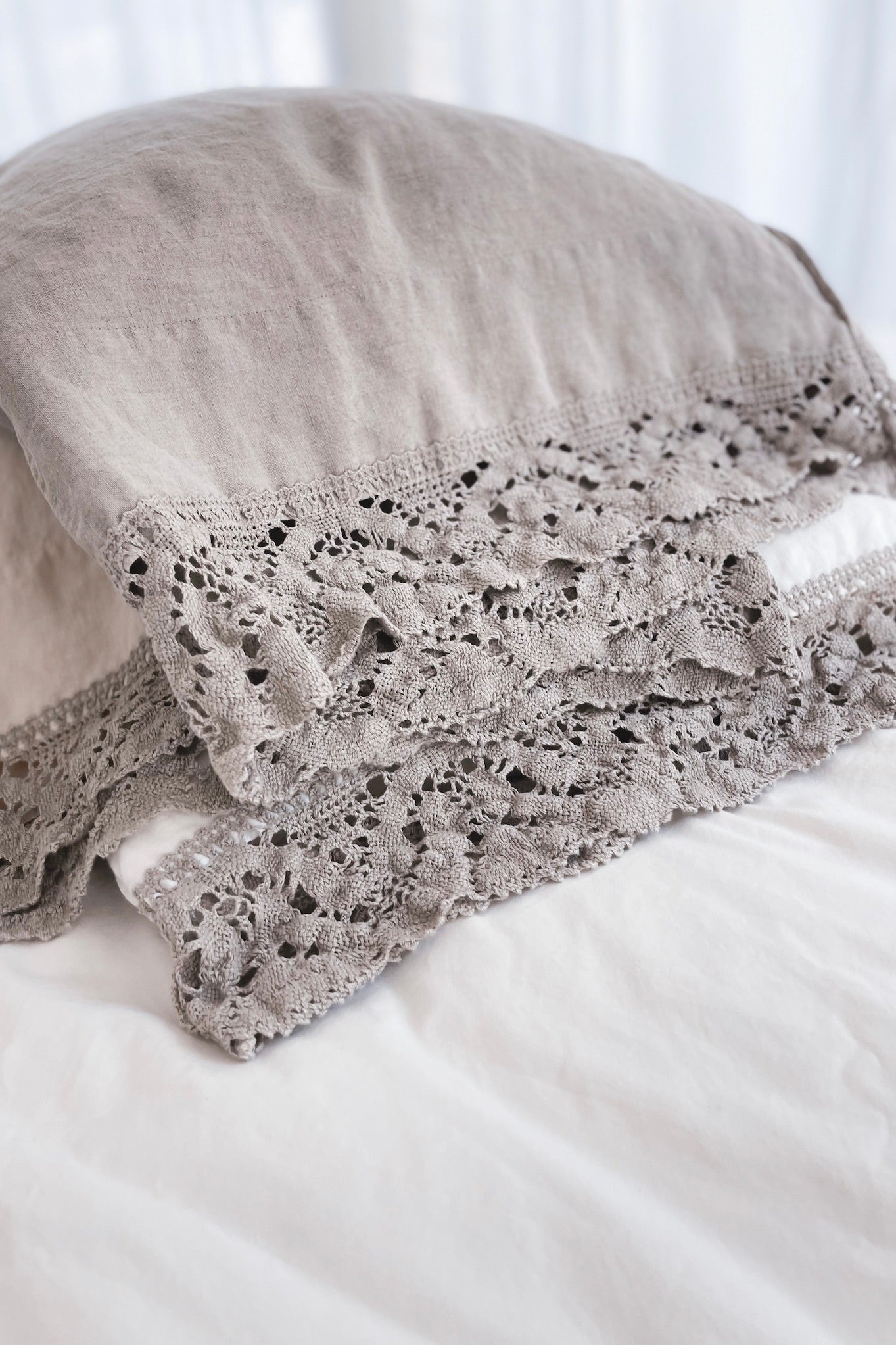 Pillowcase LACE SET cream with natural lace - MOO Linen Shop