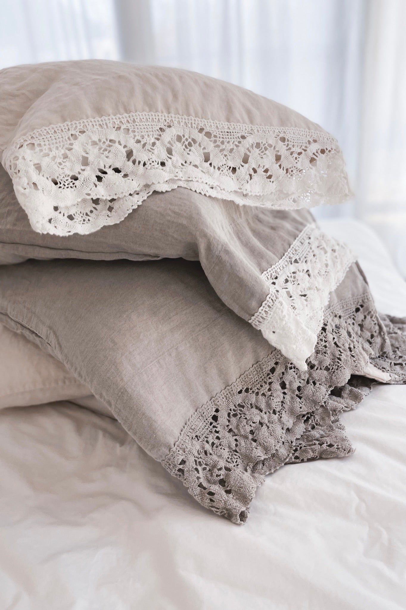 Pillowcase LACE SET cream with natural lace - MOO Linen Shop