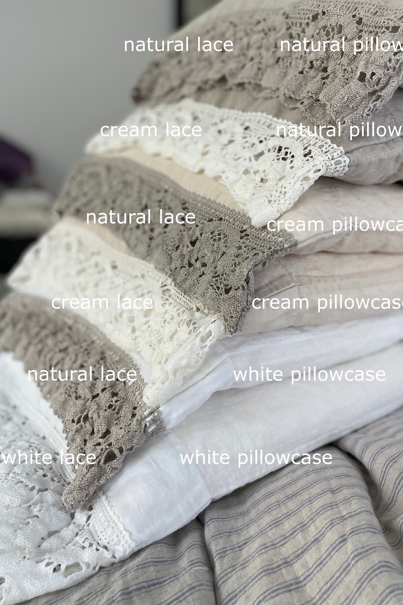 Pillowcase LACE SET cream with natural lace - MOO Linen Shop