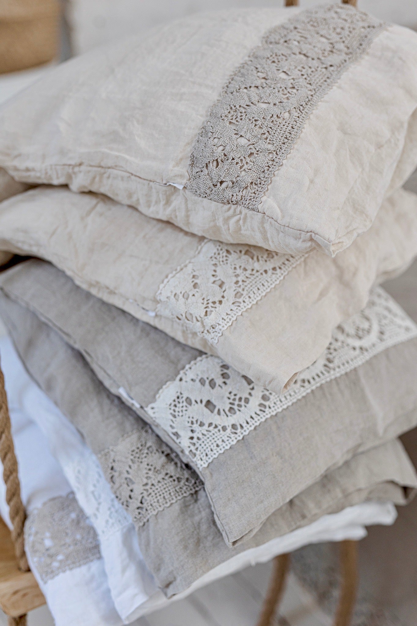 Pillowcase SET envelope LACE cream with natural lace - MOO Linen Shop