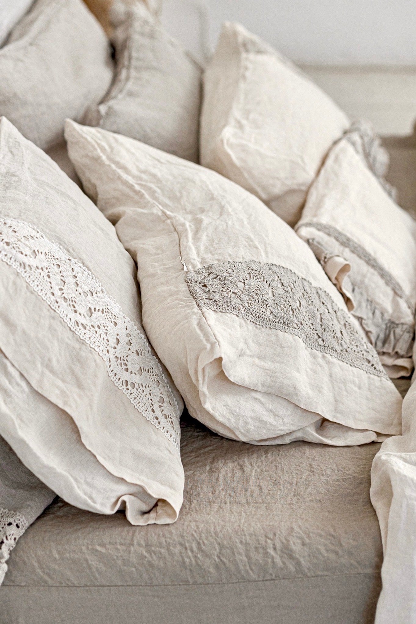 Pillowcase SET envelope LACE cream with natural lace - MOO Linen Shop