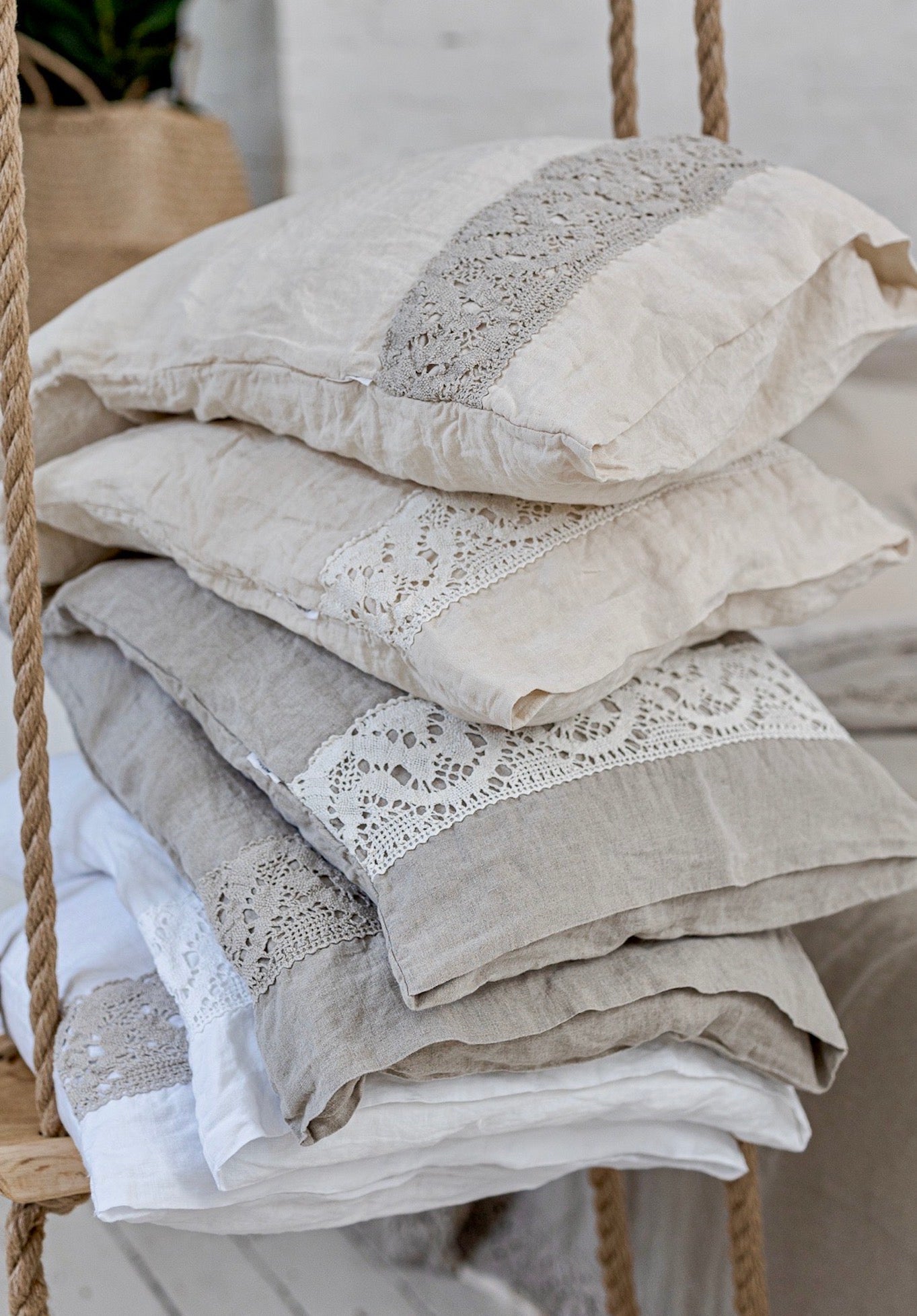 Pillowcase SET envelope LACE cream with natural lace - MOO Linen Shop