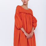 POPPY puff sleeves dress white - MOO Linen Shop