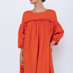 POPPY puff sleeves dress white - MOO Linen Shop