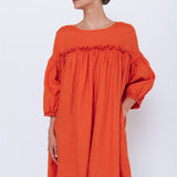 POPPY puff sleeves dress white - MOO Linen Shop