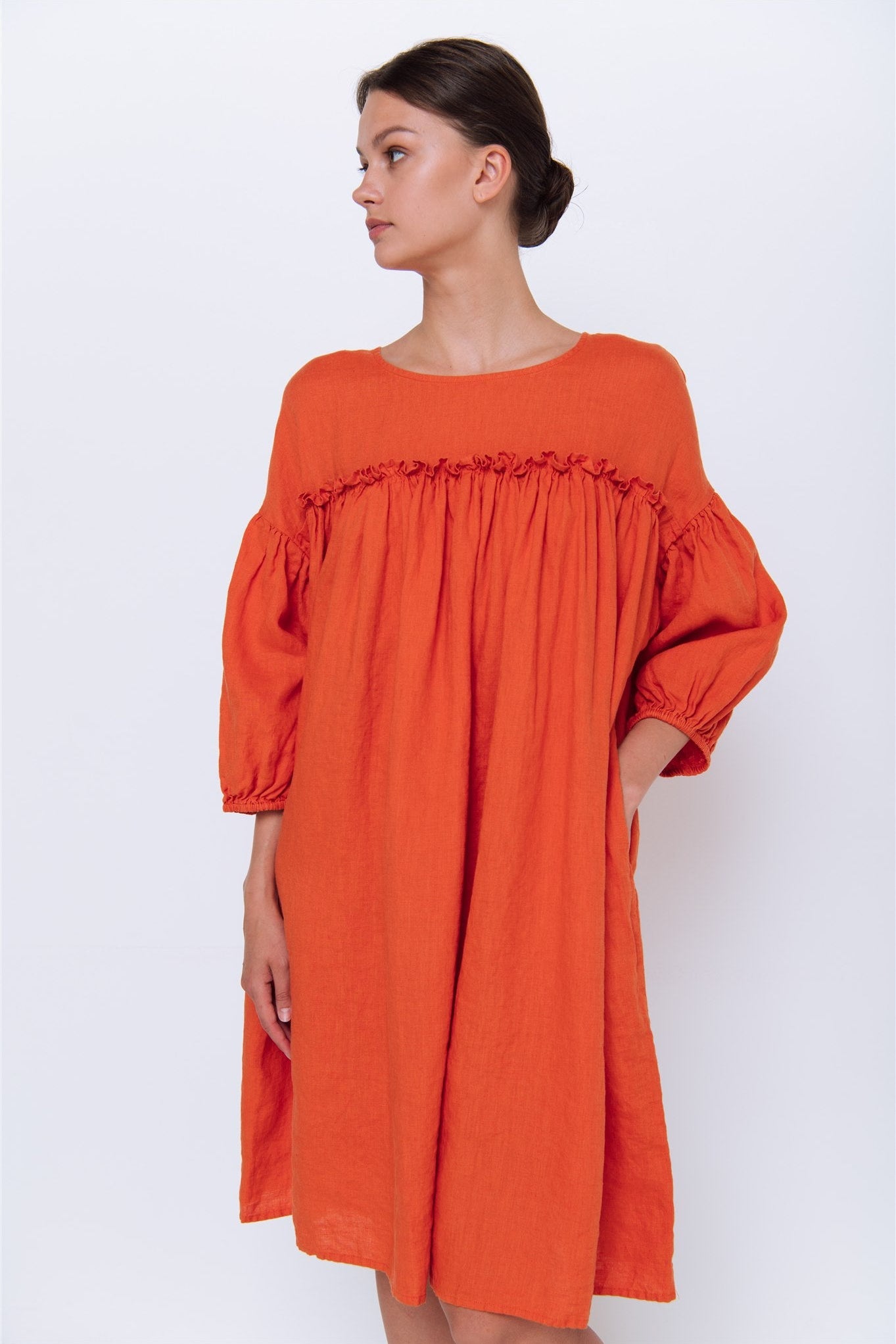 POPPY puff sleeves dress white - MOO Linen Shop