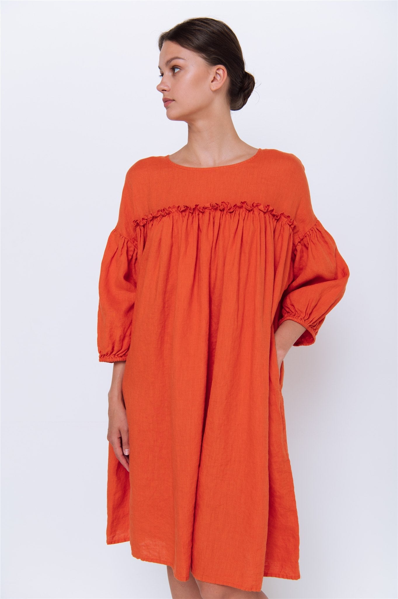 POPPY puff sleeves dress white - MOO Linen Shop
