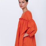 POPPY puff sleeves dress white - MOO Linen Shop