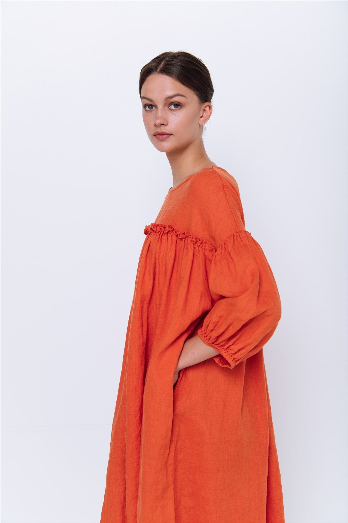 POPPY puff sleeves dress white - MOO Linen Shop