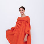 POPPY puff sleeves dress white - MOO Linen Shop