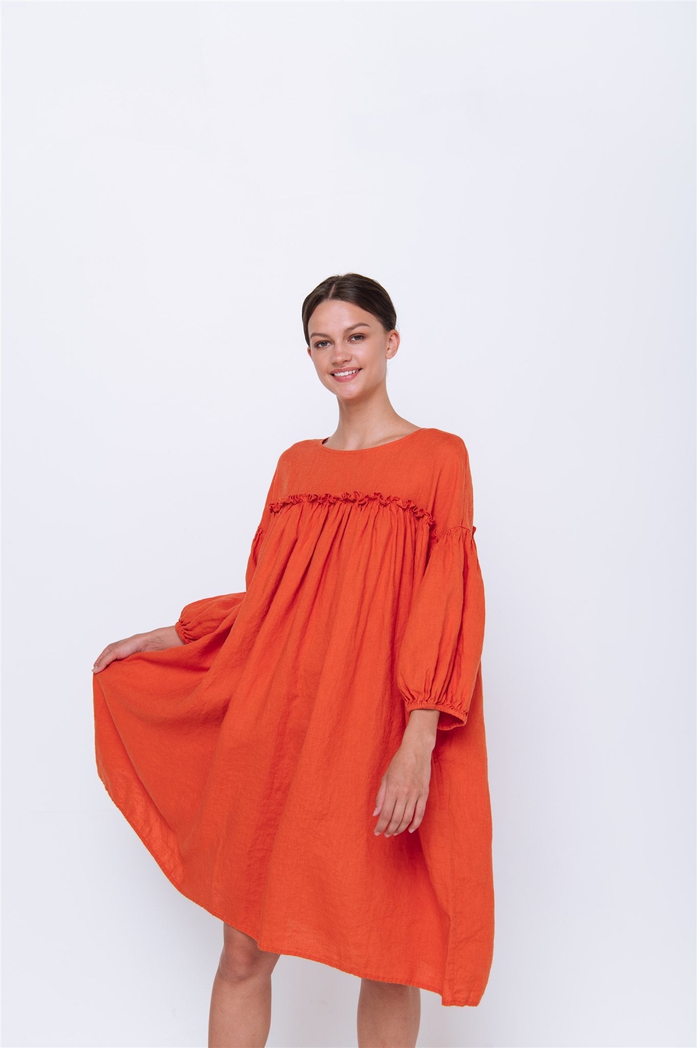 POPPY puff sleeves dress white - MOO Linen Shop