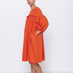 POPPY puff sleeves dress white - MOO Linen Shop