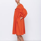 POPPY puff sleeves dress white - MOO Linen Shop