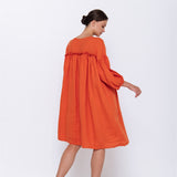 POPPY puff sleeves dress white - MOO Linen Shop