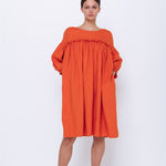 POPPY puff sleeves dress white - MOO Linen Shop