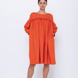 POPPY puff sleeves dress white - MOO Linen Shop