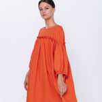 POPPY puff sleeves dress white - MOO Linen Shop