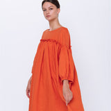 POPPY puff sleeves dress white - MOO Linen Shop