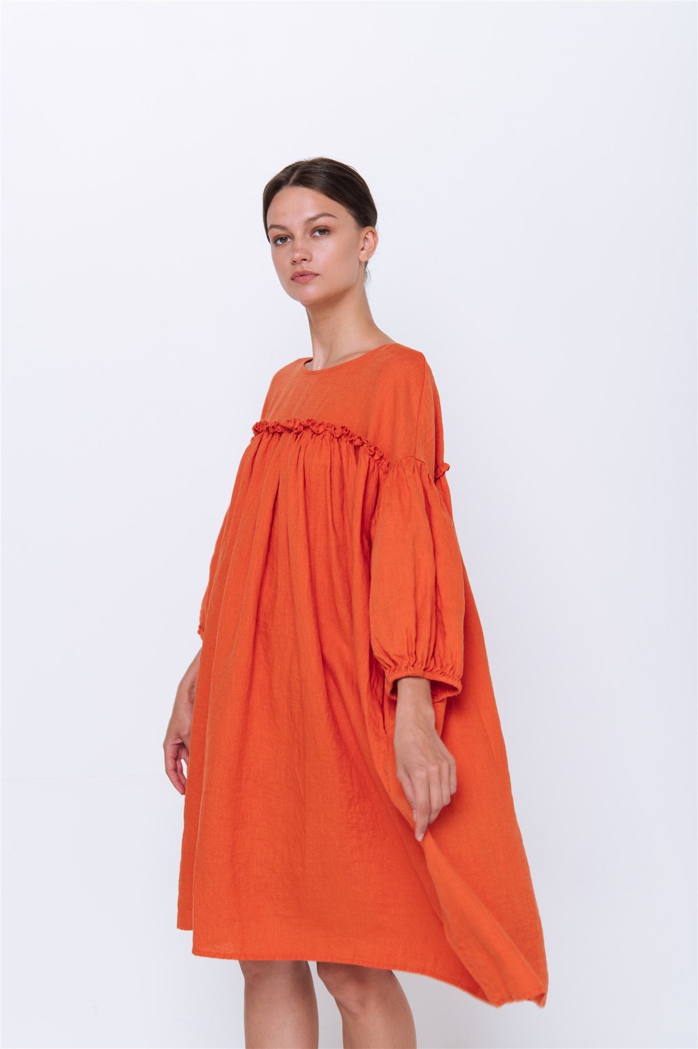 POPPY puff sleeves dress white - MOO Linen Shop