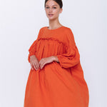 POPPY puff sleeves dress white - MOO Linen Shop