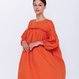 POPPY puff sleeves dress white - MOO Linen Shop