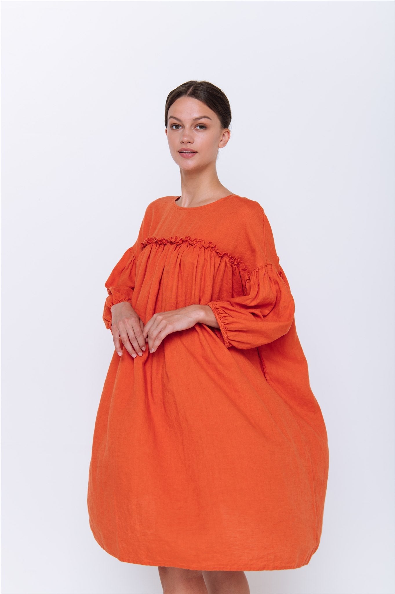 POPPY puff sleeves dress white - MOO Linen Shop