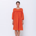 POPPY puff sleeves dress white - MOO Linen Shop