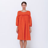 POPPY puff sleeves dress white - MOO Linen Shop